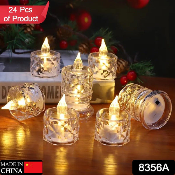 24 Pcs Flameless and Smokeless Decorative Acrylic Candles Transparent Led Tea Light Candle for Gifting, House, Diwali, Christmas, Festival, Events Decor Candles, Diwali